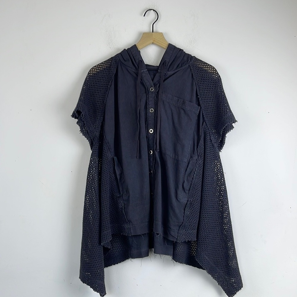 Free People Black Hooded Button Front Summer Top Small NWT!